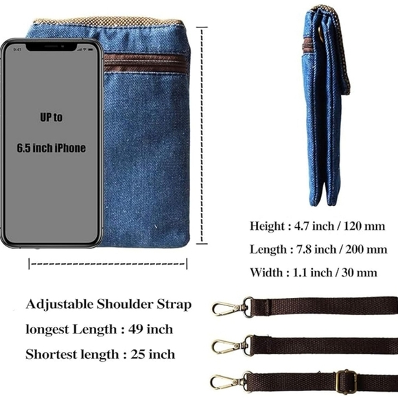 WITERY Small Canvas Cell Phone Purse, Handmade Cute Crossbody Phone Bag - Picture 6 of 6